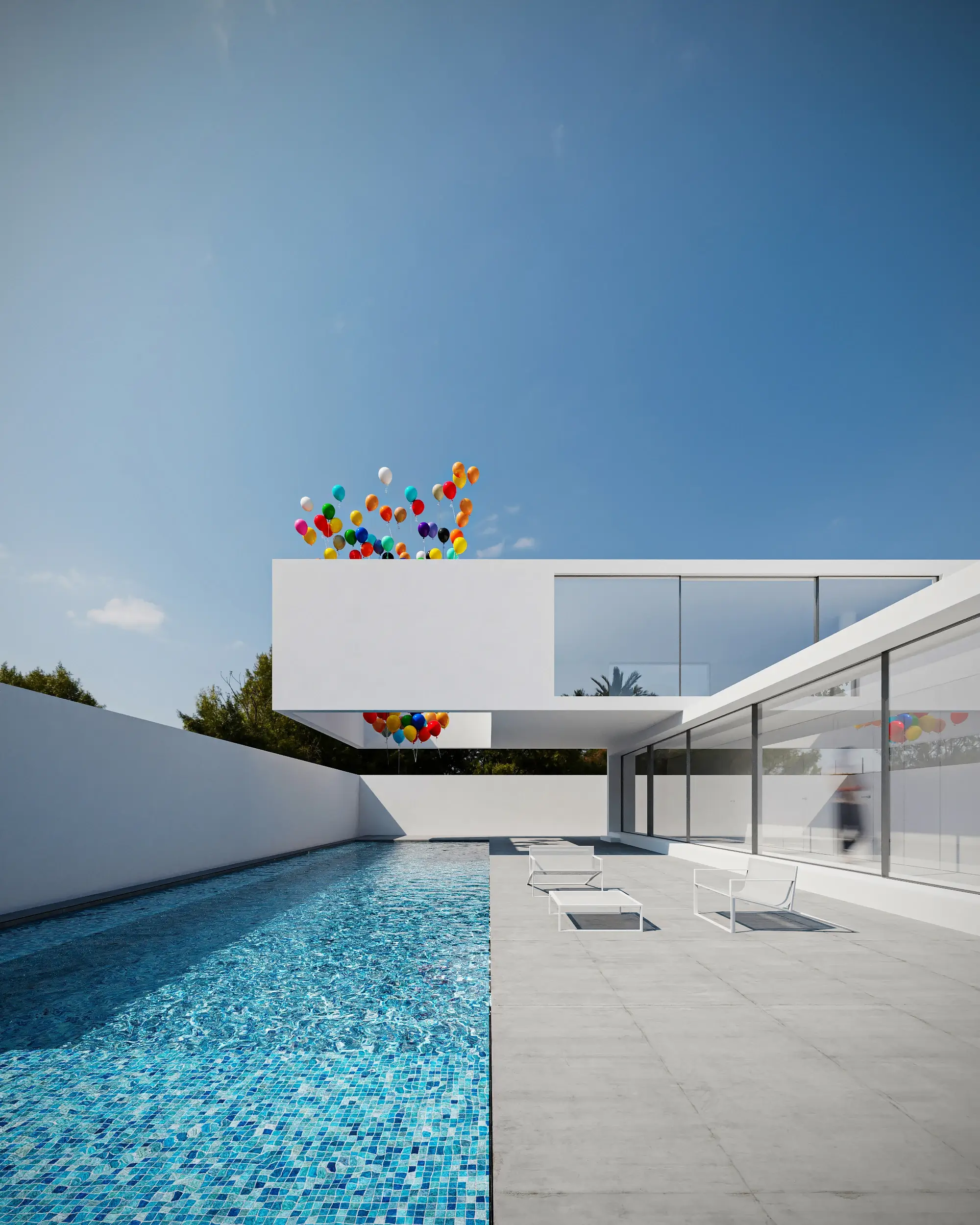 Minimal pool courtyard used for a gently animated architectural image